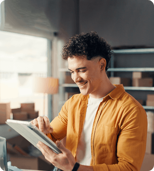 Entrepreneur reviewing financial details on a tablet